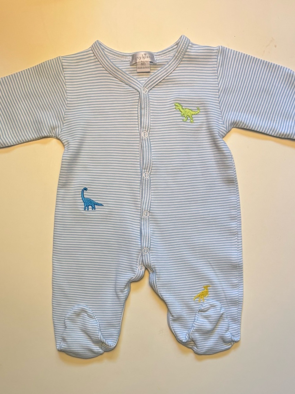 Kissy Kissy Baby One-Piece Footed Sleeper with Dinosaur Embroidery (NB)